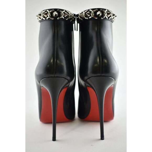 Christian Louboutin Booty Chain 100 Black Calf Leather Ankle Heel Bootie 40 - Picture 11 of 12